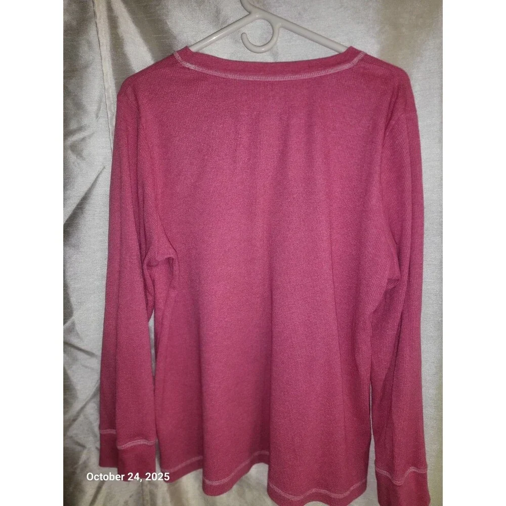 Liz Wear Thermal Waffle Knit long sleeve top sz XXL contrast stitching Pink EUC - Picture 5 of 5
